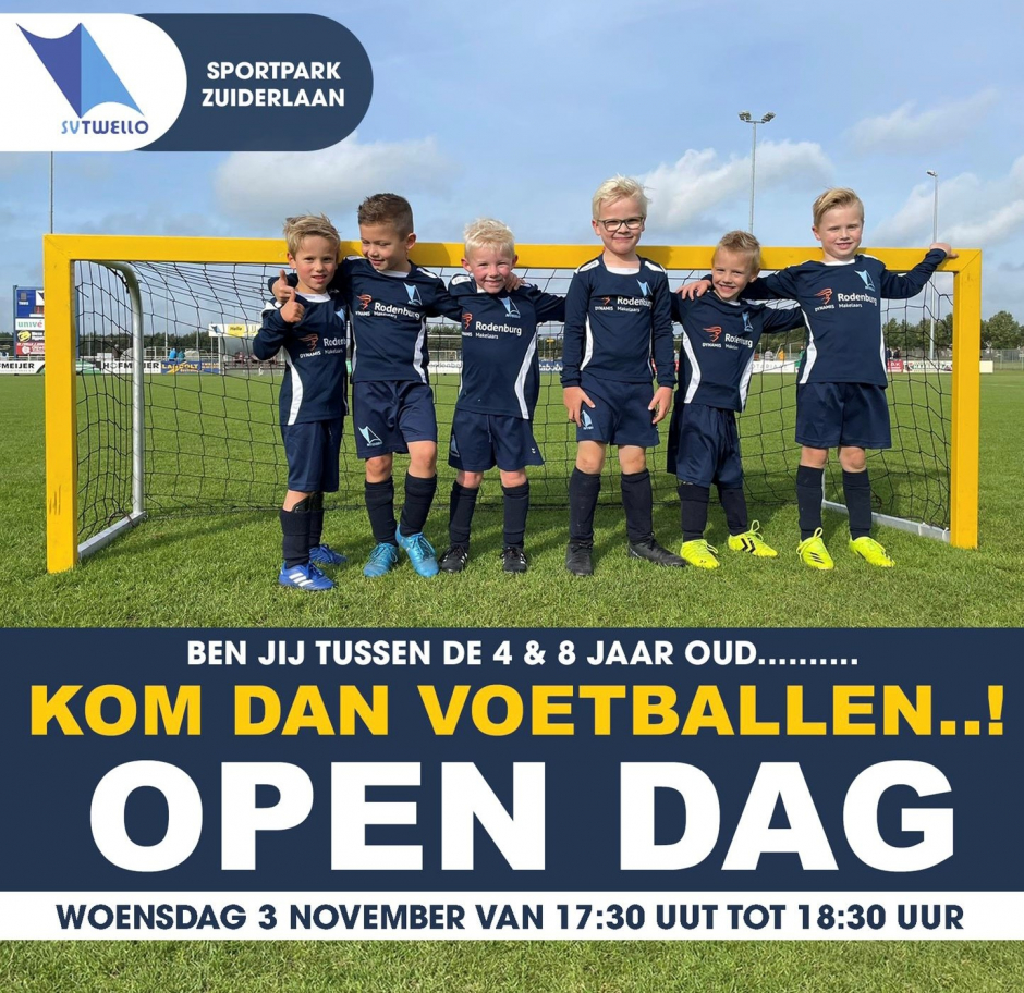 Woensdag 3 november organiseert SV Twello een open dag voor kinderen van 4 tot 8 jaar. Kom een keer meedoen met voetbal en ontmoet gelijk Kootje van Go Ahead Eagles.